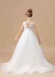 A Line Sleevelesss Tulle Floor-Length Flower Girl Dresses With Belt