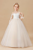 Floor Length Long Sleeves Lace Tulle Satin Flower Girl Dresses