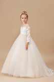 Floor Length Long Sleeves Lace Tulle Satin Flower Girl Dresses