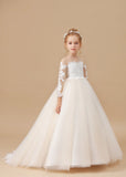 Floor Length Long Sleeves Lace Tulle Satin Flower Girl Dresses