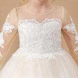 Floor Length Long Sleeves Lace Tulle Satin Flower Girl Dresses