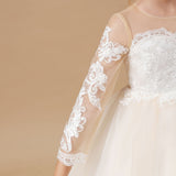 Floor Length Long Sleeves Lace Tulle Satin Flower Girl Dresses