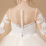 Floor Length Long Sleeves Lace Tulle Satin Flower Girl Dresses