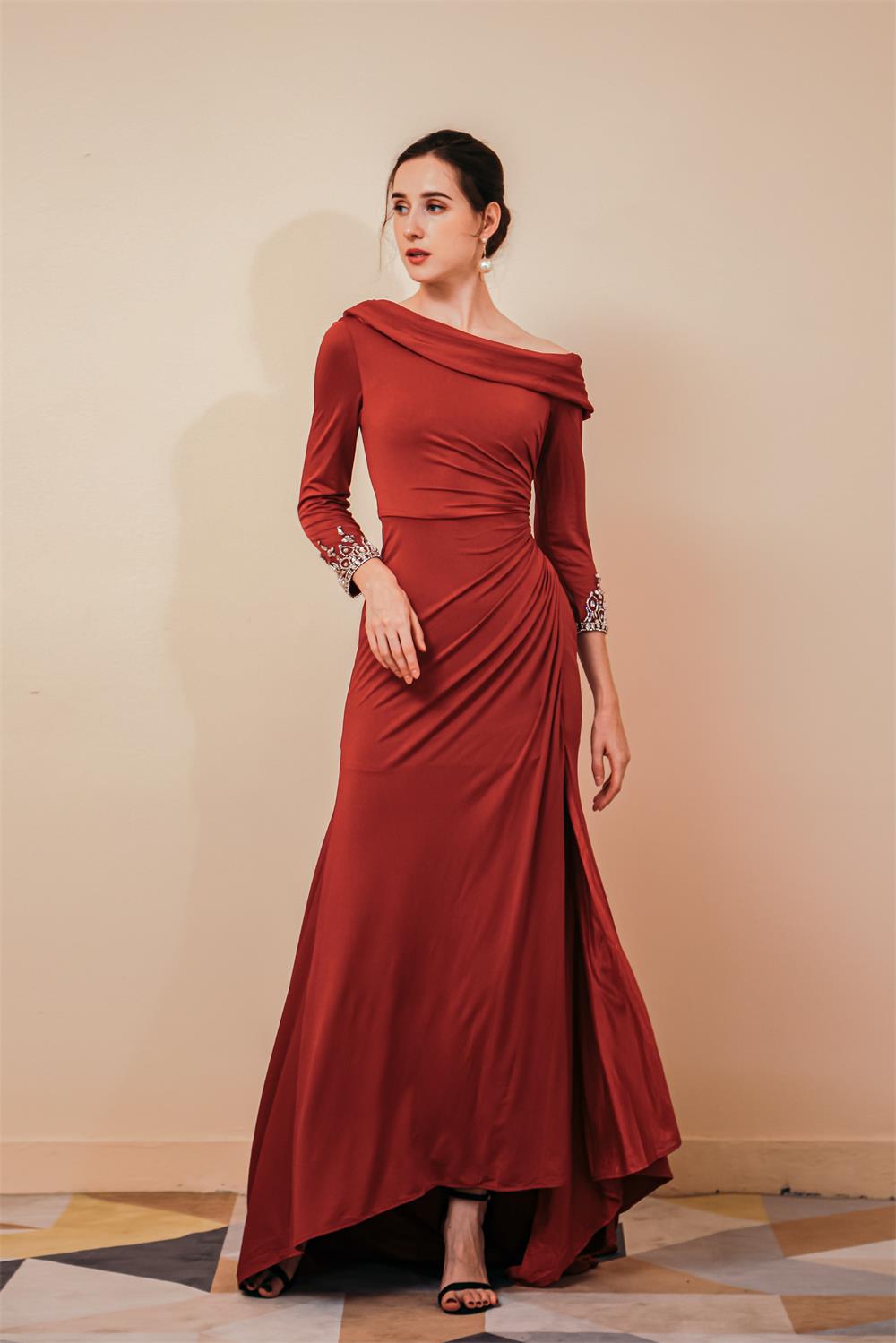 Mermaid Long Sleeves Beading Long Prom Dresses With Split Y441050