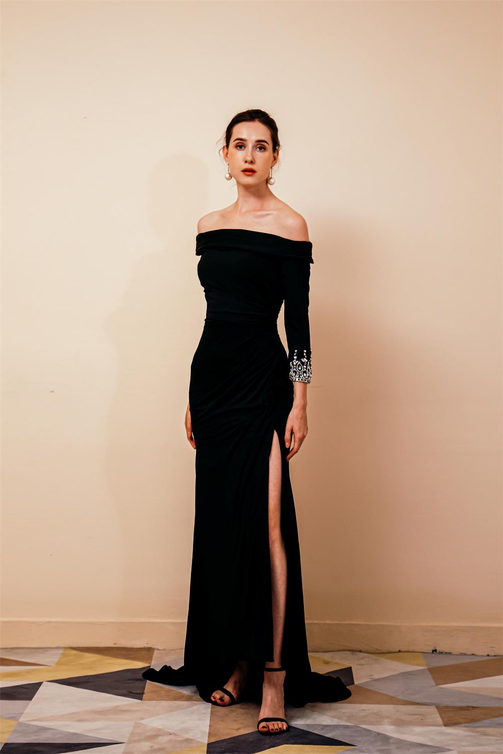 Mermaid Long Sleeves Beading Long Prom Dresses With Split Y441050