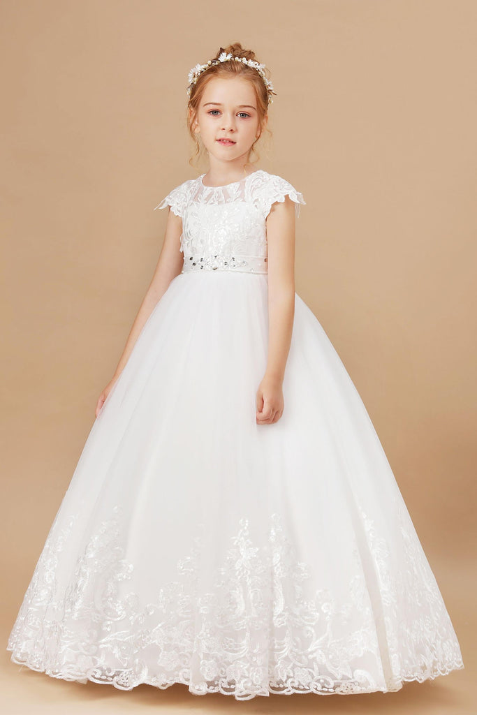Princess Lace Tulle Satin Flower Girl Dresses With Bowknot