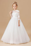 A Line Floor length Lace Appliques Tulle Flower Girl Dress