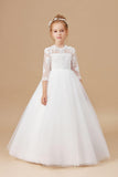 A Line Floor length Lace Appliques Tulle Flower Girl Dress