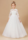 A Line Floor length Lace Appliques Tulle Flower Girl Dress