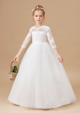 A Line Floor length Lace Appliques Tulle Flower Girl Dress