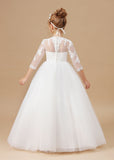 A Line Floor length Lace Appliques Tulle Flower Girl Dress