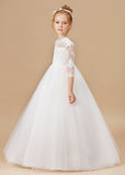 A Line Floor length Lace Appliques Tulle Flower Girl Dress