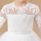 A Line Floor length Lace Appliques Tulle Flower Girl Dress