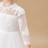 A Line Floor length Lace Appliques Tulle Flower Girl Dress