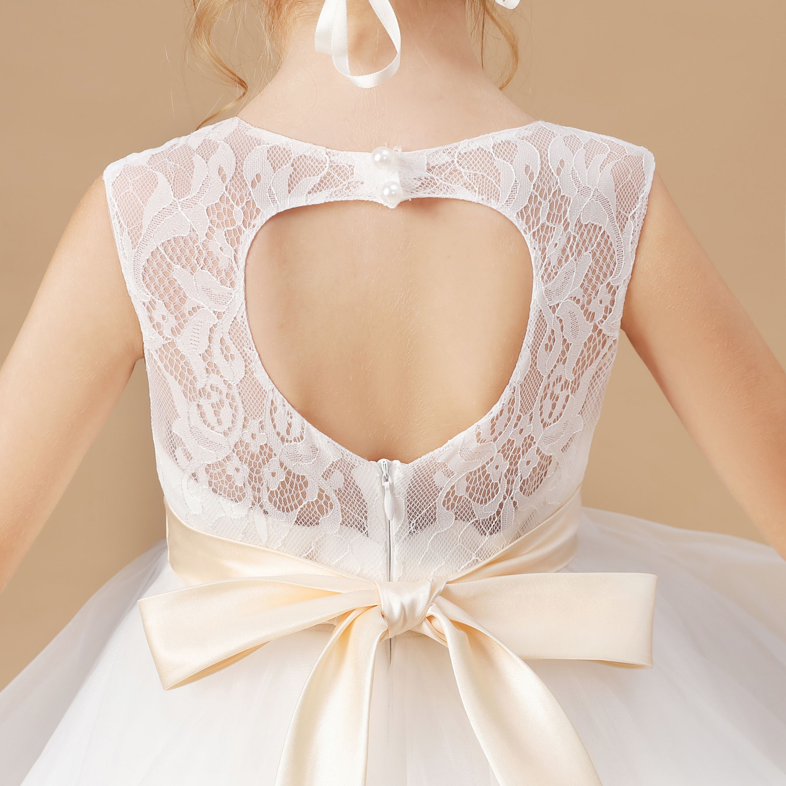 Ivory Multi-layered Tulle Ruffled Satin Flower Girl Dresses With Champagne Bow