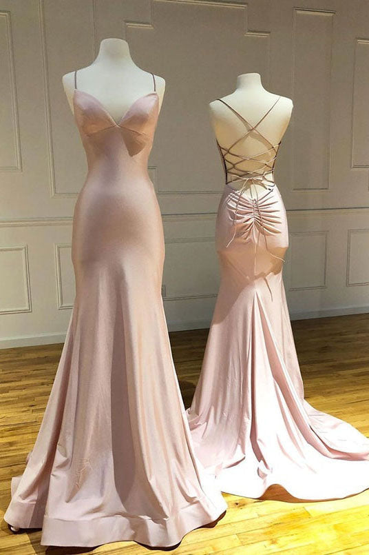 Spaghetti Straps Pink Mermaid Evening Party Dress Long Prom Dress