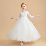 Elegant Long Sleeves Ivory Tulle Flower Girl Dresses With Lace