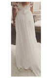 A Line Off The Shoulder Ivory Appliques Beach Wedding Dress