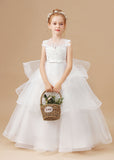 Ivory Multi-layered Tulle Ruffled Satin Flower Girl Dresses With Bow