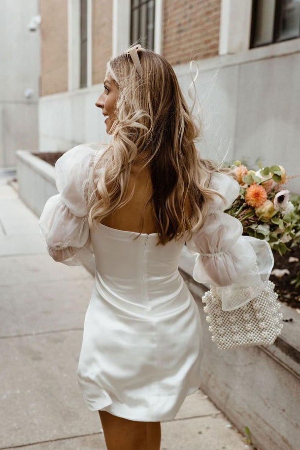 Sheath Cute Detachable Long Sleeve Short Wedding Dresses N034