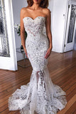 Mermaid Sweetheart Long Wedding Dresses with Lace Appliques Sexy Bridal Dresses with Beads N1312