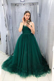 Ball Gown Tulle Spaghetti Straps Formal Evening Dress Green Long Prom Dress
