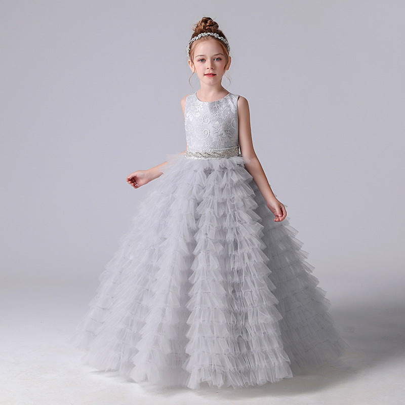 A Line Lace Tulle Princess Flower Girl Gown With Belt