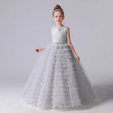 A Line Lace Tulle Princess Flower Girl Gown With Belt