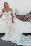 Charming Mermaid Off the Shoulder Tulle Wedding Dresses with Lace N086
