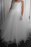 Cute A Line Straps Tulle Lace Long Flower Girl Dresses Princess Ball Gown