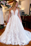 Charming A Line Tulle Wedding Dresses with Lace Appliques N042