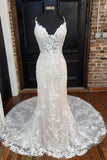 Elegant Mermaid Straps V-back Lace Wedding Dresses N055