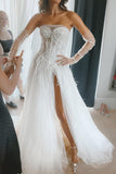 Charming A Line Sweetheart Tulle Wedding Dresses with Beading N082