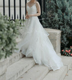 Spaghetti Straps Tulle Beach Wedding Dresses with Lace Appliques Long Bridal Dresses N1890