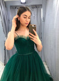Ball Gown Tulle Spaghetti Straps Formal Evening Dress Green Long Prom Dress