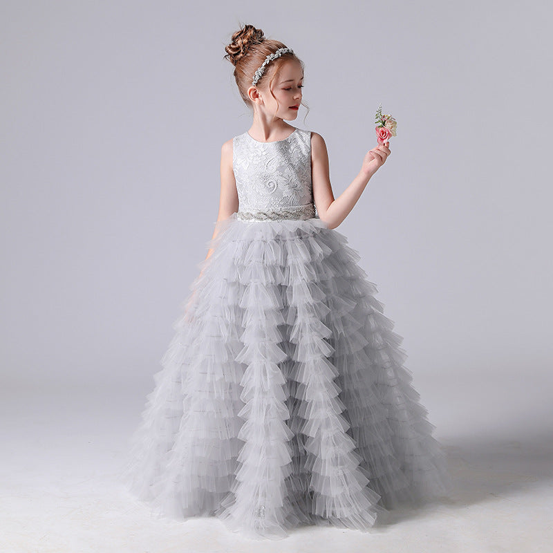 A Line Lace Tulle Princess Flower Girl Gown With Belt