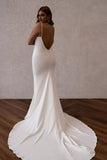 Mermaid V Neck Elastic Satin Long Wedding Dresses N054