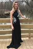 Elegant Long Black Beaded Formal Evening Gowns Mermaid Prom Dress