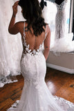 Charming Mermaid V Neck Lace Appliques Wedding Dresses N026