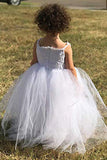 Cute A Line Straps Tulle Lace Long Flower Girl Dresses Princess Ball Gown
