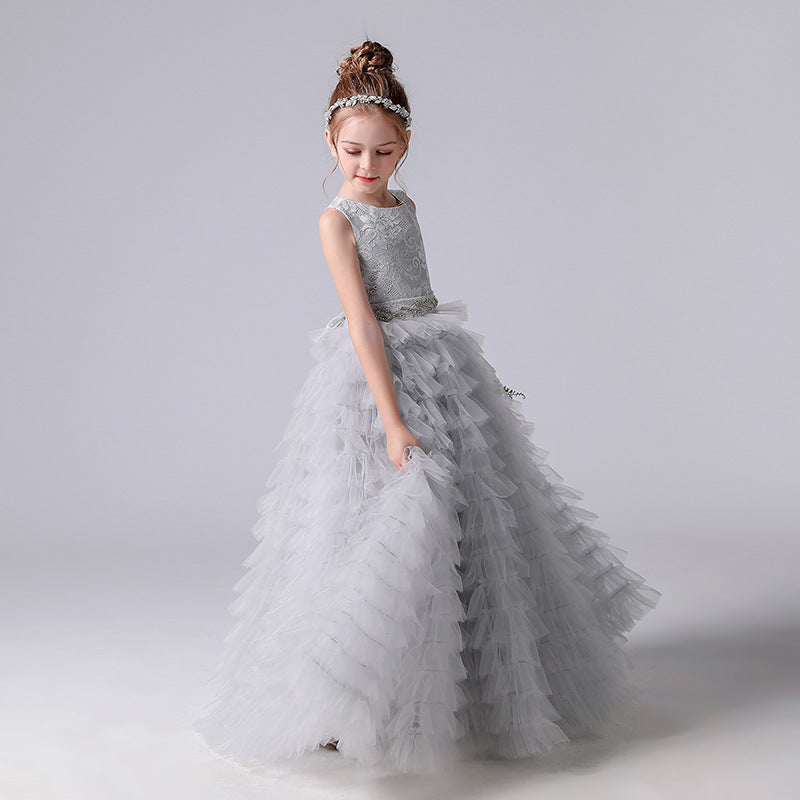 A Line Lace Tulle Princess Flower Girl Gown With Belt