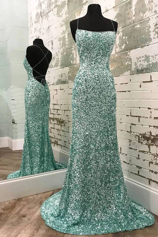 Mint Green Sparkly Chic Long Formal Evening Dress Mermaid Prom Dress