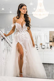 Elegant Off-the-shoulder Sweetheart Appliques Tulle Wedding Dresses N046