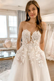 A-line Sweetheart Lace Appliques Wedding Dress with Detachable Sleeves N056