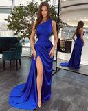 Elegant One Shoulder Mermaid Prom Dresses with slit Evening Dresses OK1935