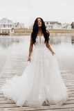 Charming A Line Strapless Tulle Long Wedding Dresses with Appliques N103