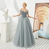 A Line Off The Shoulder Beading Tulle Floor Length Prom Dresses Party Dresses WH38339