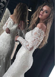 Gorgeous Off The Shoulder Long Sleeve Lace Mermaid Wedding Dresses