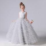 A Line Lace Tulle Princess Flower Girl Gown With Belt