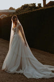A Line Off the Shoulder Tulle Beach Wedding Dresses with Appliques N119